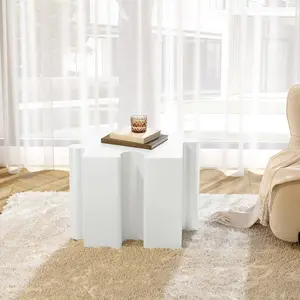 Modern 15.5x15.5" Puzzle Art Side Table - Weatherproof Modular MGO Table with Concave Edge, Buy Single or Combine for Custom Layouts, Indoor & Outdoor Use
