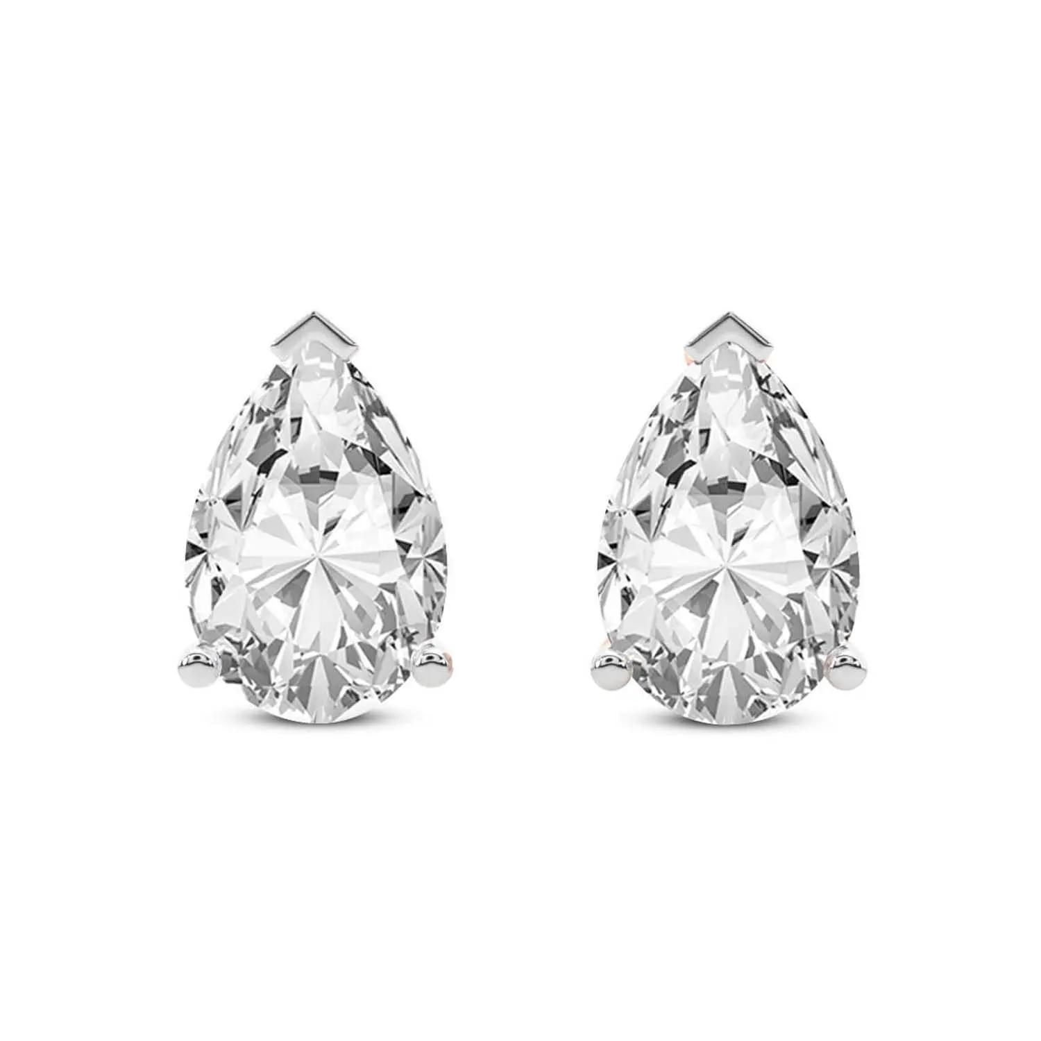 Lab Diamond Stud Earrings Platinum 1Ct Three Prong Pear Lab Diamond Stud Earrings F-G Color, VS Diamond, IGI Certified - Friendly Diamonds