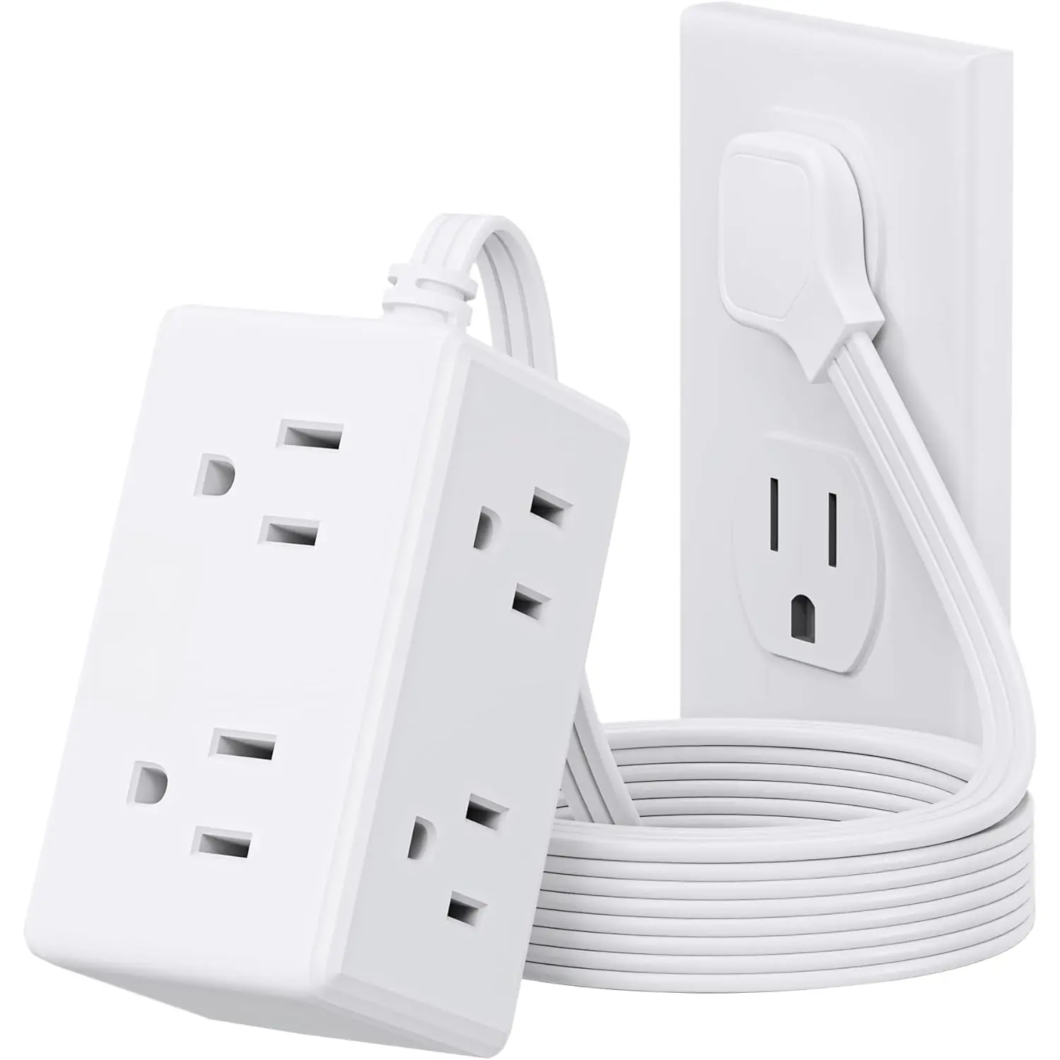 6Ft Compact Portable Flat Plug Power Strip - White 3-Side Extension Cord with 6 Wide Outlets, Portable Design, No Surge Protection, ETL Listed, Wall Mount, Manufacturer Warranty, Cruise Ship Essential for College Dorm, Manufacturer Warrenty