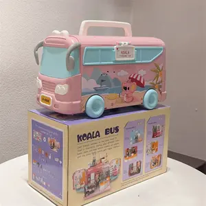 DIY Pretend Portable Caravan Camper Bus Toy Kit with Little Critters Bunny Dolls Mini Cottage House Set Camping Family Toys, Birthday Gifts Ideas