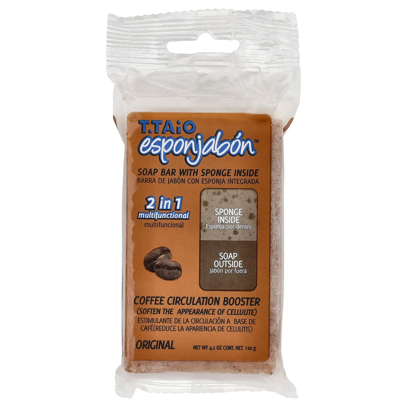 T. Taio Soap Bar With Sponge Inside, Coffee Circulation Booster, Original, 4.2 oz (120 g)