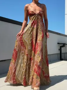 Women's Summer Dress Print Spaghetti Strap Maxi Dress Ruched Bust Flowy Silhouette Colorful Floral Pattern Festival Beach Vacation Outfit Fashion Dress 2025 Women’s Summer Fashion Elegant Party Dresses, Bohemian