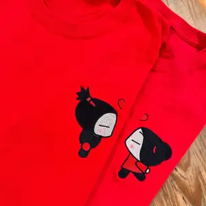 Pucca and Garu Embroidered Couple Sweatshirt, Pucca Pucca Cartoon Embroidered Sweatshirt, Matching Couple Sweatshirt, Gifts For Couple