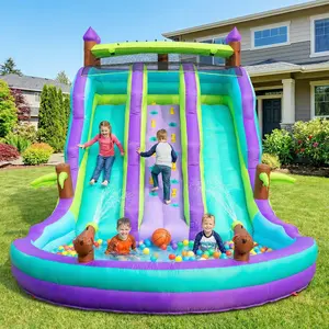 Upgraded Inflatable Water Slide Park with Splash Pool & Water Cannons – Large Backyard Bounce House Combo for 3-8 Kids, Birthday Party Summer Outdoor Water Park Toy for Toddlers