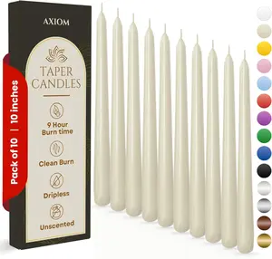 Axiom 10 Inch lvory Taper Candle Set – Tall Decorative Candle Sticks for Home, Dinner, Wedding & Party – Pack of 10