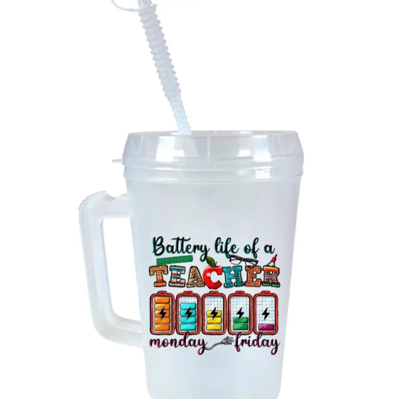 Battery life of a teacher -34oz Trucker Mug - Perfect for Your Morning Drinks - Drinkware, Cup Reusable Tumbler Washable Coffee Beverage Lid Stylish- snarky mug- humor mug Reuse