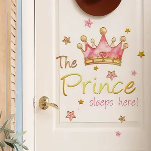 Crown Cabinet Door Sticker, Star and Text Decor, Artistic Wall Decal for Living Room, Bedroom, Bathroom, PVC Self-Adhesive Removable, Home Decor