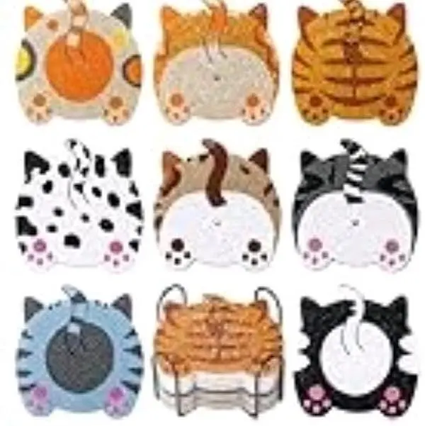 Cat Buttoms Coasters - Adorable Cat Design Drink Coasters for Tabletop Protection and Fun Decor