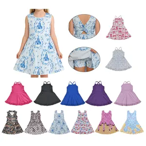 Solid prints children athletic dress built in shorts kids girls summer activewear dresses