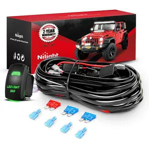 Nilight 16AWG LED Light Bar Wiring Harness Kit - 2 Leads, 12V Voltage 5-Pin Rocker Switch, Power Relay, Blade Fuse for Jeep, Trucks Car Lighting Accessories fathersdaygift