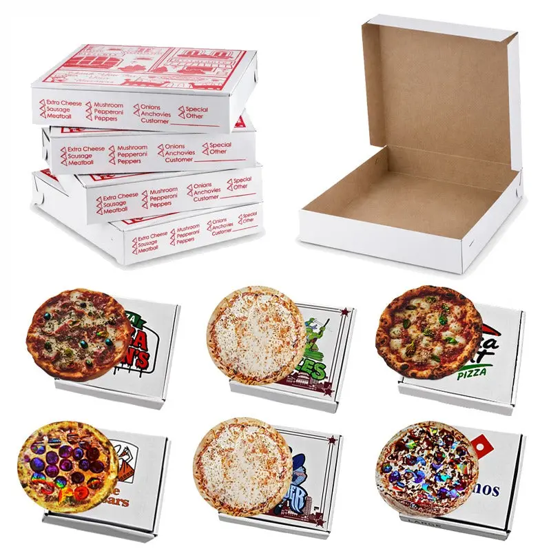 12 Pack Pizza Style Packaging Bag & Box Set Assorted Designs