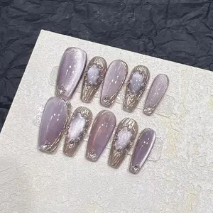 Press On Nails Purple, Handmade Fake Nails, Artistic Design, Gel False Nails, 10 Pcs Reusable for Woman