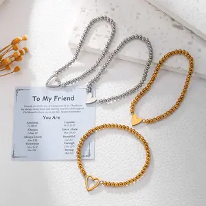 2-piece heart bead stretch bracelet set.Stainless steel = always shiny.Elastic & comfy.Wear both or split with your bestie.Tiny hearts, big love.#HeartBraceletSet#StainlessSteel#MatchingBestie