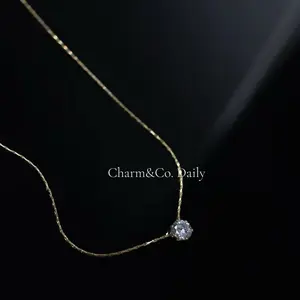 Dainty Tiny Clavicle Chain with Single Cubic Zirconia Diomand Sparkling Necklace Jewelry, Elegant Shining Pendent Chocker for Women Girls Fashion Jewelry Gift Valentine's Day Gift for Girlfriend Daily Wear Minimalist Collarbone Chain Necklace Fashionable