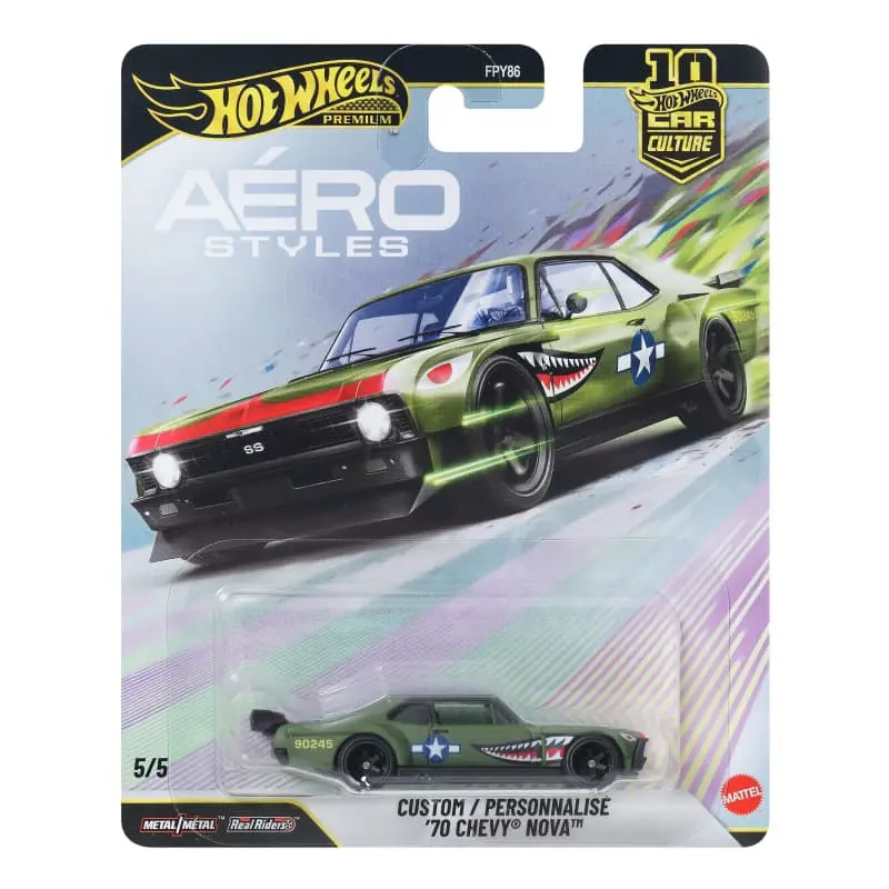 Hot Wheels Premium Car Culture Aéro Styles Custom '70 Chevy Nova Limited Edition Metal Metal Real Riders 5/5 Collect Them All