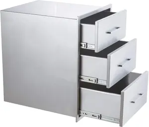Garvee Outdoor Kitchen Stainless Steel 304 Drawer Cabinet, 76x58x25 cm, Weather-Resistant with Soft-Closing Sliding Drawers, Ideal for Barbecue Stations, Outdoor Kitchens, and Bar Tables