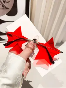 Unisex Street Style Star Design Rimless Glasses, Trendy Tinted Lens Glasses for Everyday Use, Fashion Accessories for Outdoor Activities, Trendy Beach Eyewear