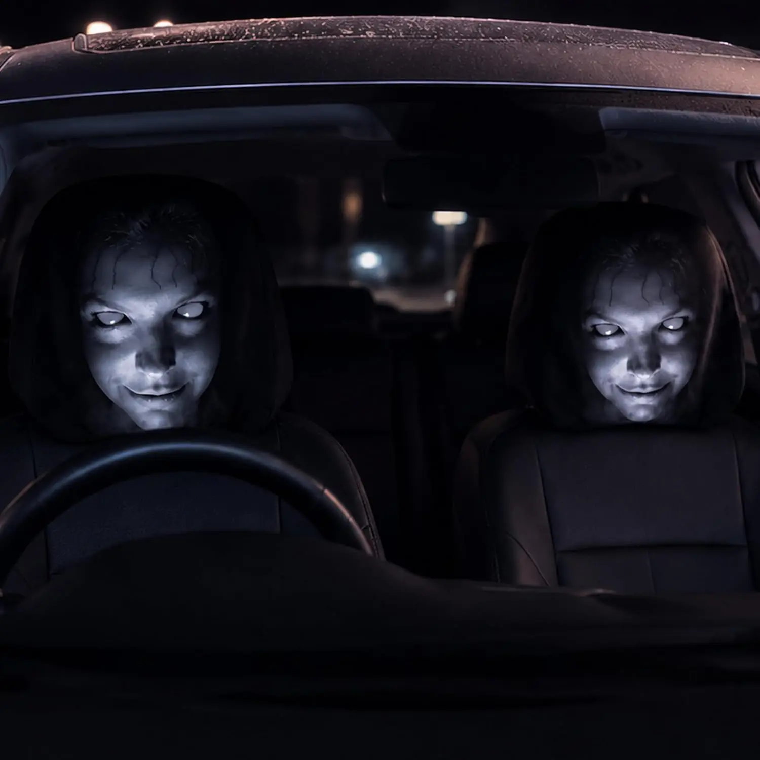 2PCS Scary Ghost Car Headrest Covers – Ultra-Realistic Horror Face Design, Universal Fit for Cars, SUVs & Trucks, Washable Headrest Protectors Automotive Decorative Accessories, Car Decorations