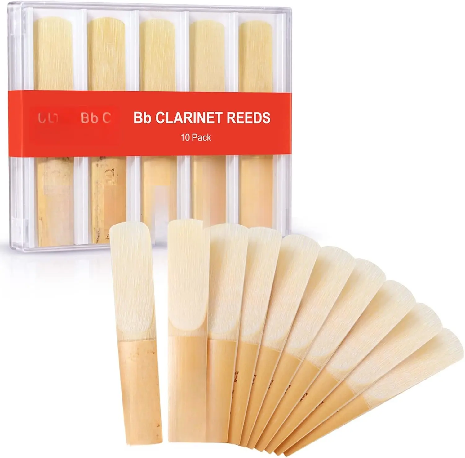 Clarinet Reeds 2.5,  Traditional Reeds for Clarinet Beginner 10Pack with Plastic Box, Thinner Reed Tip Advanced  Technology for Clarinet Beginner and Player