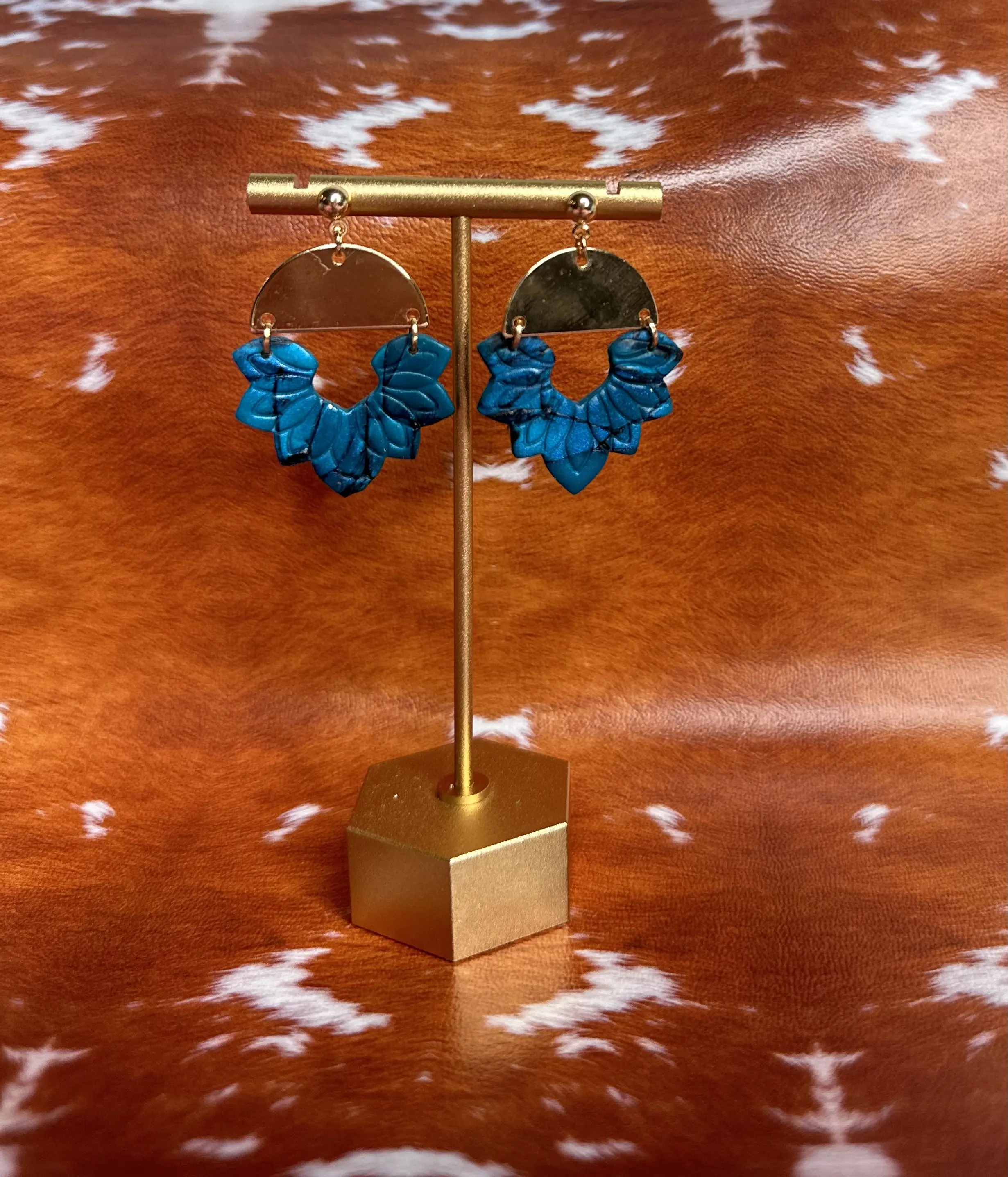 Aztec Gold and Faux Turquoise Polymer Clay Earrings