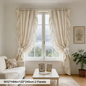 1pc Coffee Window Curtain in British and French Rococo Style, Floral Embroidery and Ruffled Edges, Chic Half Curtain for Balconies and Room Dividers