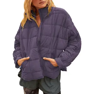 Women Quilted Puffer Jacket Lightweight Down Coat Long Sleeve Full Zipper Oversized Packable Short Puffer Jackets