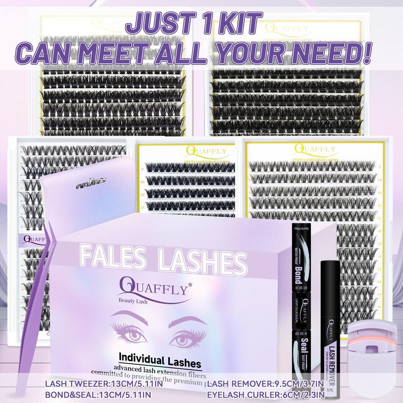 Mixed-Length False Eyelashes Eyelash Extensions Kit with Bond & Seal, Remover, Tweezers & Eyelash Curler, 1 Box Natural-Look, Self-Grafting Eyelash Clusters #TOP PICKS