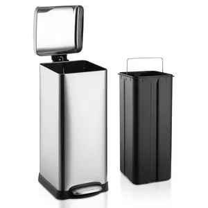 8 Gallon (30L) Step Trash Can, Stainless Steel Bathroom Garbage Can with Lid and Foot Pedal, Kitchen Garbage Bin with Removable Inner Bucket for Home Bedroom Office