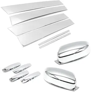 Combo Chrome Top-Half Mirror+Polished Pillar Posts+Handle Covers for 2011-2018 Dodge Charger