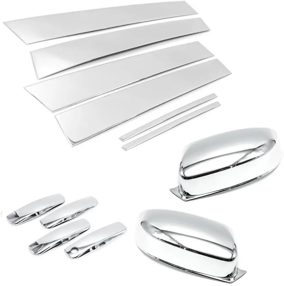 Combo Chrome Top-Half Mirror+Polished Pillar Posts+Handle Covers for 2011-2018 Dodge Charger