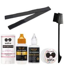 Wig Glue 1.34OZ, Waterproof Lace Front Wig Glue for Wigs with Tools and Hair Wax Stick (Wig Glue/Wig Glue Remover/Hair Wax Stick/Edge Control Wax/Elastic Band/Hair Dual Drush) Multi-Purpose Care Brush Set