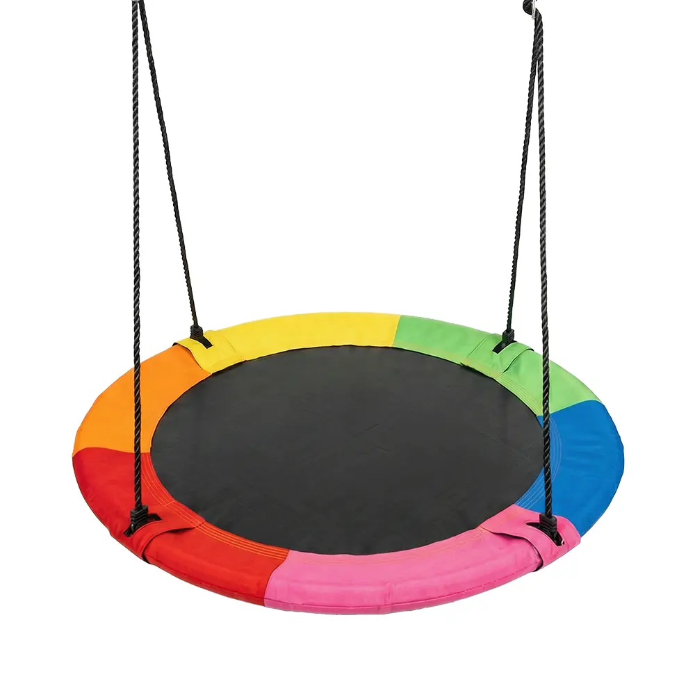 40 Inch Rainbow Saucer Tree Swing for Kids Adults, Heavy Duty Galvanized Steel Round Swing, 600 LBS Weight Capacity Textilene Outdoor Backyard Swing with ASTM & CPC Safety Certification