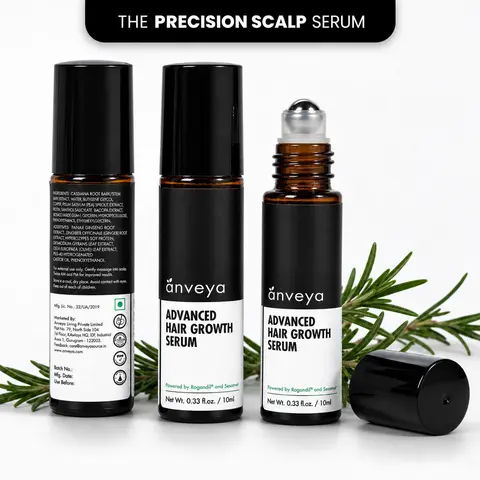 Anveya Advanced Hair Growth Serum Roll-On (3x 10ml) | Redensyl, Anagain & Rosemary | Clinically Tested and Proven Results | DHT Blocker | Reduces Hair Fall & Strengthens Roots | Fast-Absorbing, Non-Sticky Roll-On | Easy Application | For Men & Women