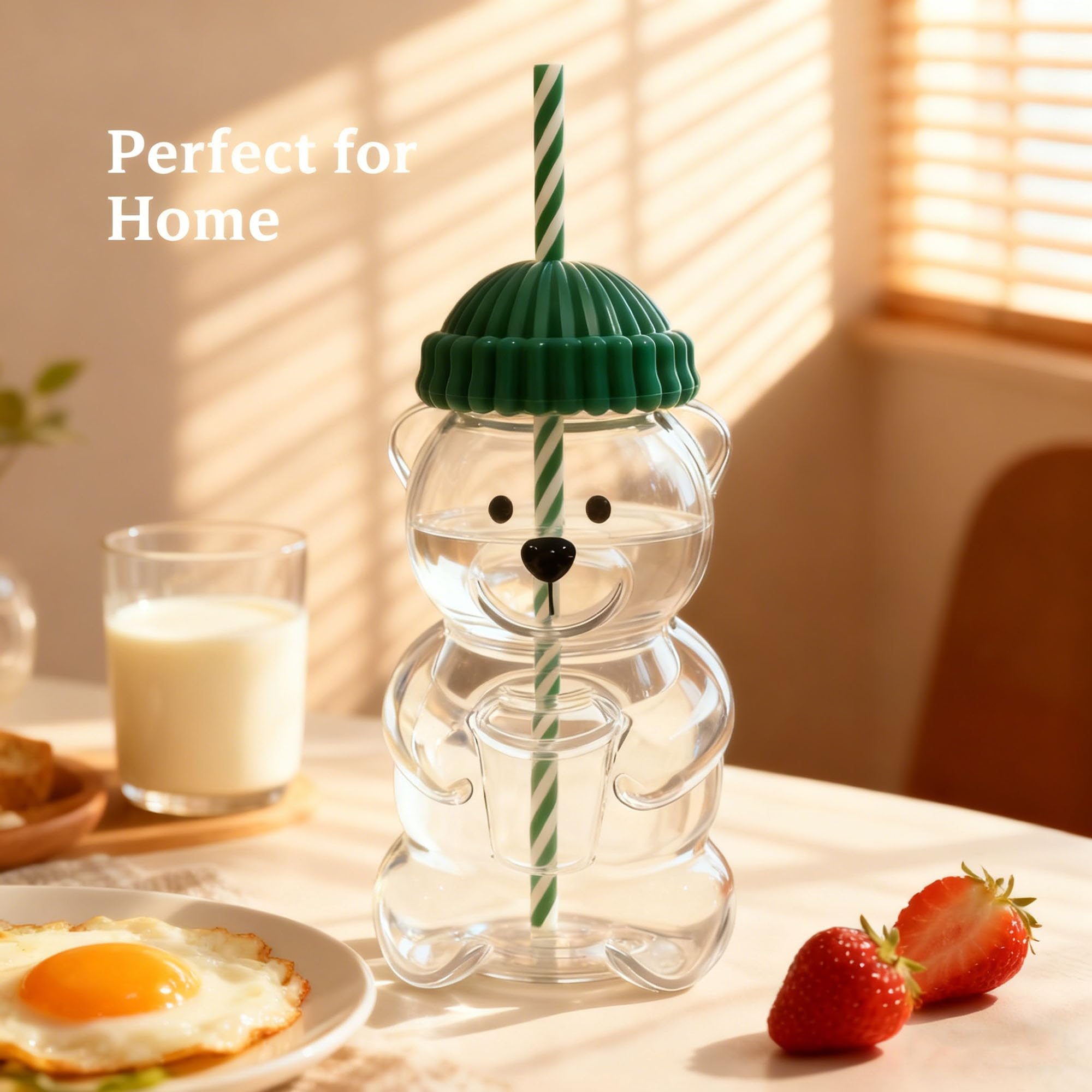 17oz Bear-Shaped  Cup, Cute Reusable  Tumbler with Lid and Straw for Coffee, Milk Tea, Birthday & Holiday Gift (Green) 2026New