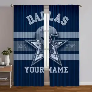 2pcs Rugby Pattern Printed Curtains, Home Decoration Curtain, HD Digital Print, Rod Pocket Installation, 100% Polyester, All-Season Light Filtering Privacy UV Protection