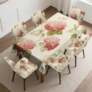 4/5/6/7pcs Floral Hydrangea Arrangement Chair Cover And Tablecloth Set, Easy Setup & Wash, Fits Home Decor, Outdoor Camping, Parties, Kitchen, Festive Decor, Living Room, All Seasons & Gifting