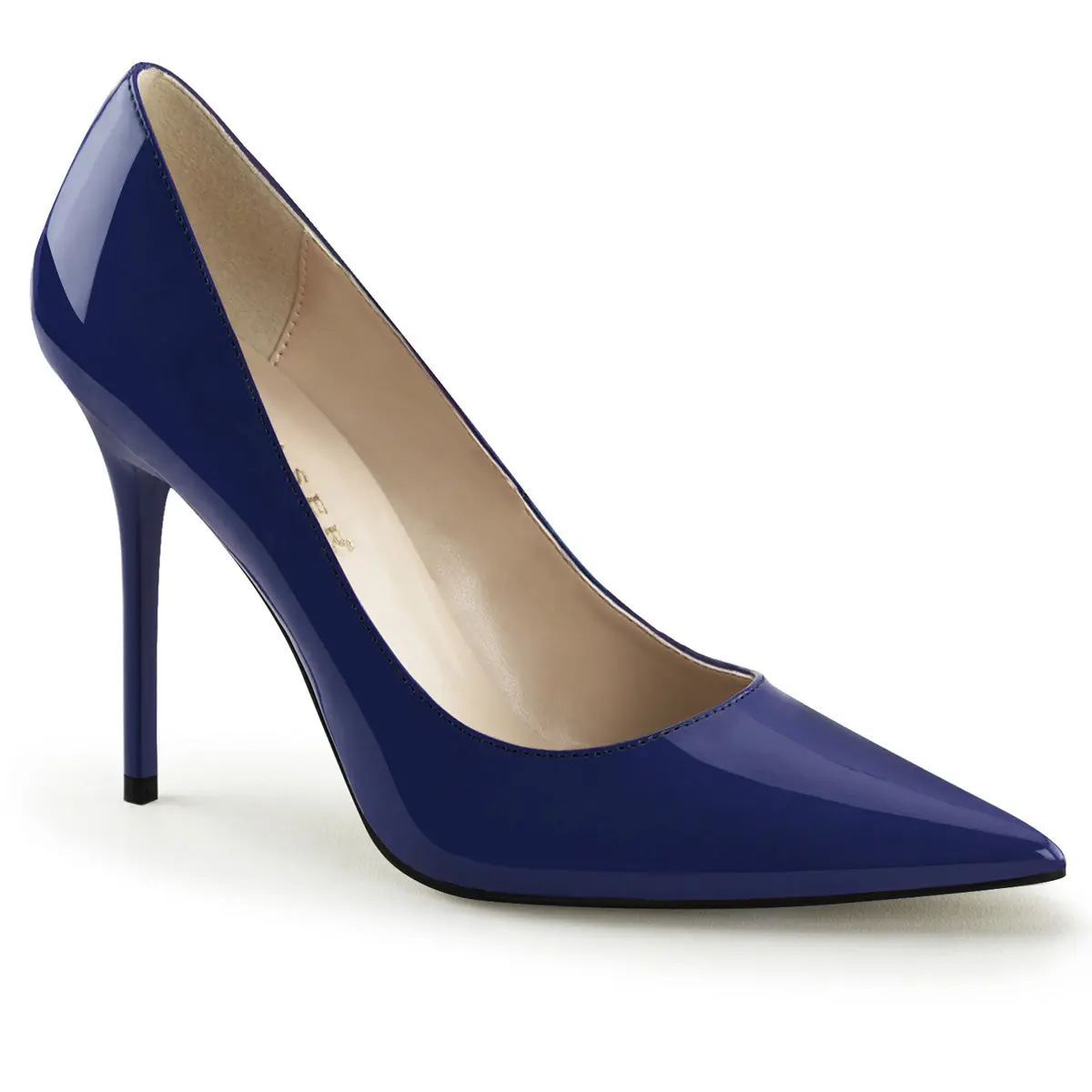 Women's Navy Blue Pointed-Toe Pumps, 4" Stiletto Heel Dress Shoe with a Patent Finish for Work or Evening, Women's Fashion Footwear, High Heel, Elegant, Classic, Stylish, Fashion Apparel, Stiletto Pumps, Chic, Dressier Pumps