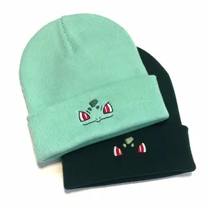 Embroidered Bulbasaur Inspired Beanie | Beanie Anime Embroidered Beanies Solid Color Trendy Knit Hats Warm Ski Hats For Christmas Gift