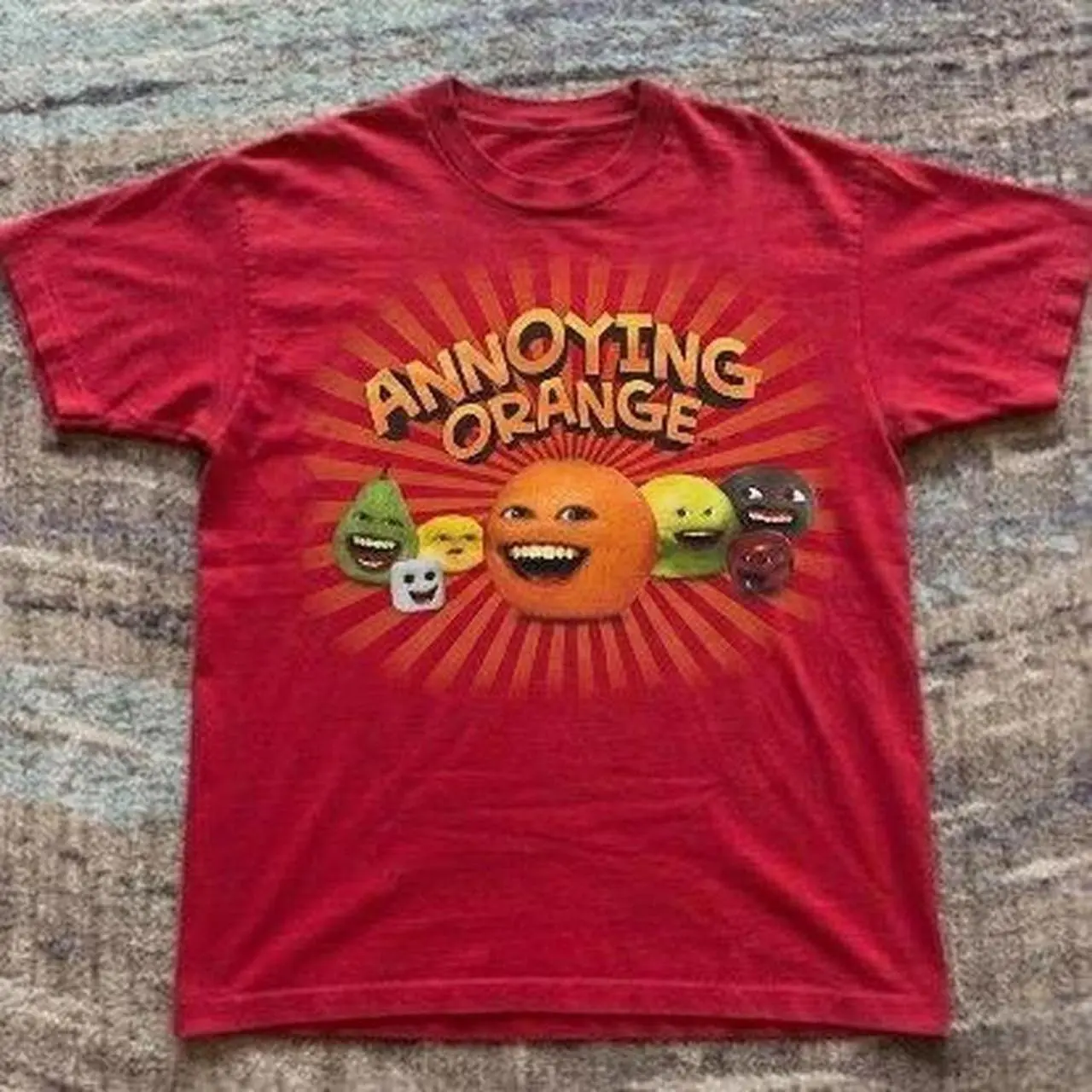 Annoying Orange Sunburst Fruit Squad Graphic T shirt and Baby Tee | Vintage 2010s Aesthetic Internet Meme YouTube Parody Streetwear | Funny Gorpcore Tee