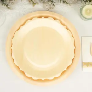12-Pack Birchwood 9" Round Dinner Plates in Natural with Scalloped Rim - Eco Friendly Wooden Disposable Plates for Farmhouse-Style Events, Parties & Gatherings