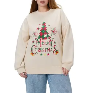 Women’s Christmas sweatshirts, tree letter print long-sleeve pullovers gift, casual classic fashion hoodies, boho chic oversized crewneck unisex sweatshirts
