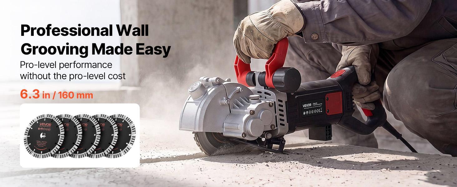 VEVOR Diamond Wall Chaser Saw Blades, 5-Blade 6.3in (160mm) Size, 0.87in Arbor, 65Mn Steel Core, 2.4mm High-Hardness Segments, Brass Bushings, Dry and Wet Cutting for Masonry/Construction, Easy Installation, Clean Edges, Wide Compatibility