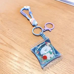 Cute Cartoon Floating Puppy Liquid Keychain Glitter Pastel Swirl Design White Dog Bag Charm Pendant Trendy Key Fashion Style