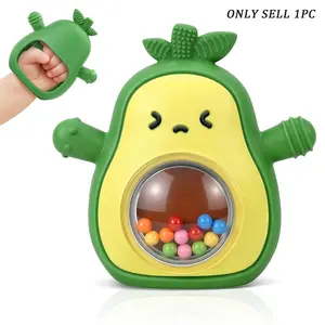 Avocado Silicone Teething Glove, Baby Teether Toy, Silicone Fruit Teether, Anti-Teeth Clenching, Prevents Hand Sucking, Three-In-One Sensory Toy for Newborns