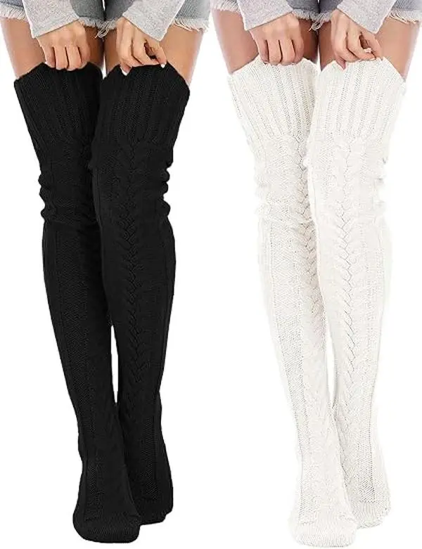 Women's Cable Knit Thigh High Socks Winter Boot Stockings Extra Long Over Knee High Leg Warmers