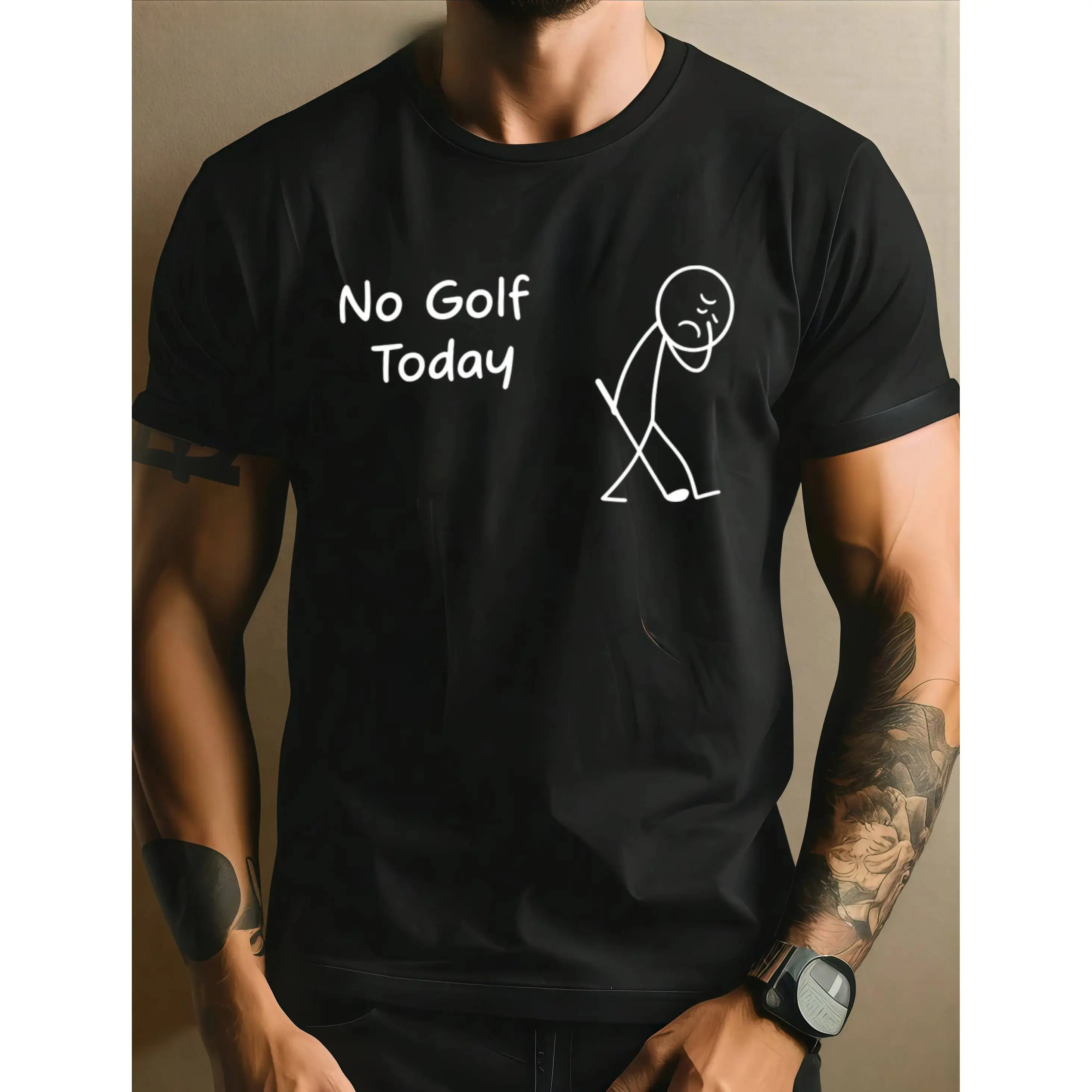 Men's 'No Golf Today' Graphic T-Shirt - Casual Fitted Crew Neck Short Sleeve Cotton Tee, Casual Athletic Wear for Sports Use, Athletic Apparel, Men's T Shirts, Male, Graphic Print, Casual Sports Tops