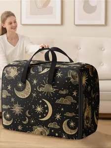 Sun Star Moon Pattern Storage Box, Space-Saving Large Handheld Organizer, Durable Storage Organizer, Ideal for Moving Travel Camping Dormitory Bedding