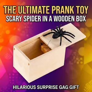 Halloween Fun Game Surprise Handmade Wooden Spider Original Horror Prank Box Birthday Gift for Adults Unique Halloween Pranks with Soft Rubber Spider Safe for Play Environmentally Friendly Non-Toxic Party Jumping Laughs Pranksters Easter gift