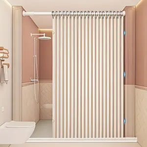 New Fashionable Foldable Magnetic Shower Curtain, Thick Fabric Partition Curtain, Home Decoration, Shower Enclosure, Double-sided Magnetic Delivery Metal Hook