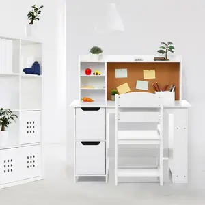 Garvee Children Functional Study Desk Set With Storage Bookshelf Bulletin Board And Cabinets Wooden Learning Table And Chair For Kids Homework Playroom